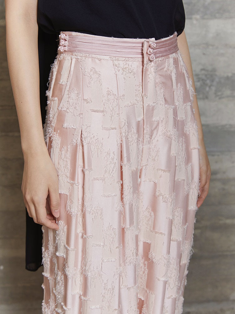 HECO jacquard loose thin wide-leg high waisted black pink apricot PANTS women - PURPOSE.