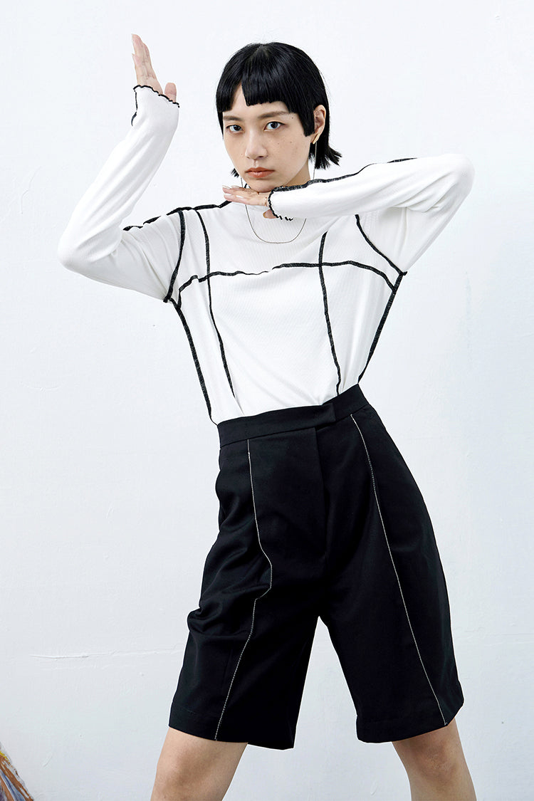 TINY IN women's open-line high waist black white shorts-MAN