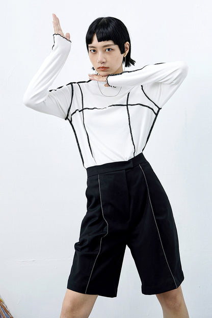 TINY IN women's open-line high waist black white shorts-MAN