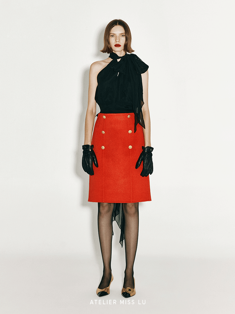 ATELIER MISS LU Vintage Cut-out Double-breasted Tweed Skirt - PERCEP.