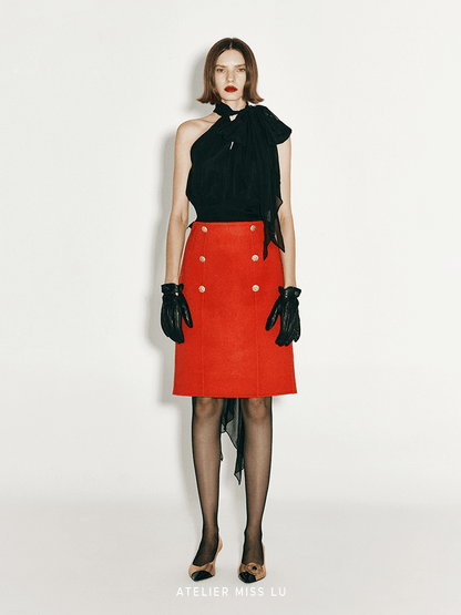 ATELIER MISS LU Vintage Cut-out Double-breasted Tweed Skirt - PERCEP.