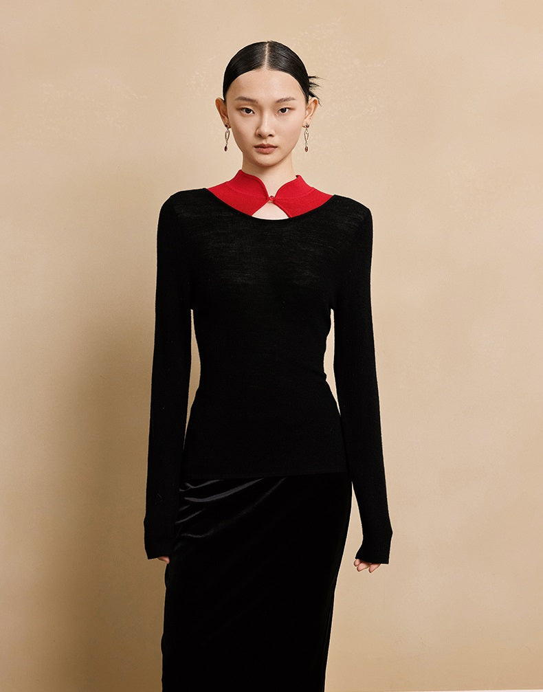 HECO 100% wool knit  black SWEATER hollow long sleeves spring - BRAY.
