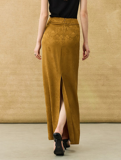 HECO Chinese high-end acetate bamboo feminine temperament printed slit skirt - COLT.