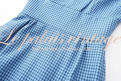 Le Palais Vintage Classic Red and Blue Contrasting Small Plaid Dress-RINDOU.