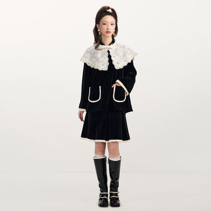 FAME elastic waist contrast trim velvet skirt - ANDER.