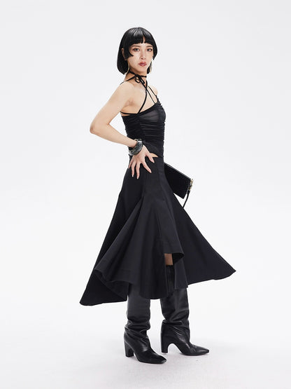 TINY IN Contrast double mesh ruffled suspender black bodysuit-UNIX