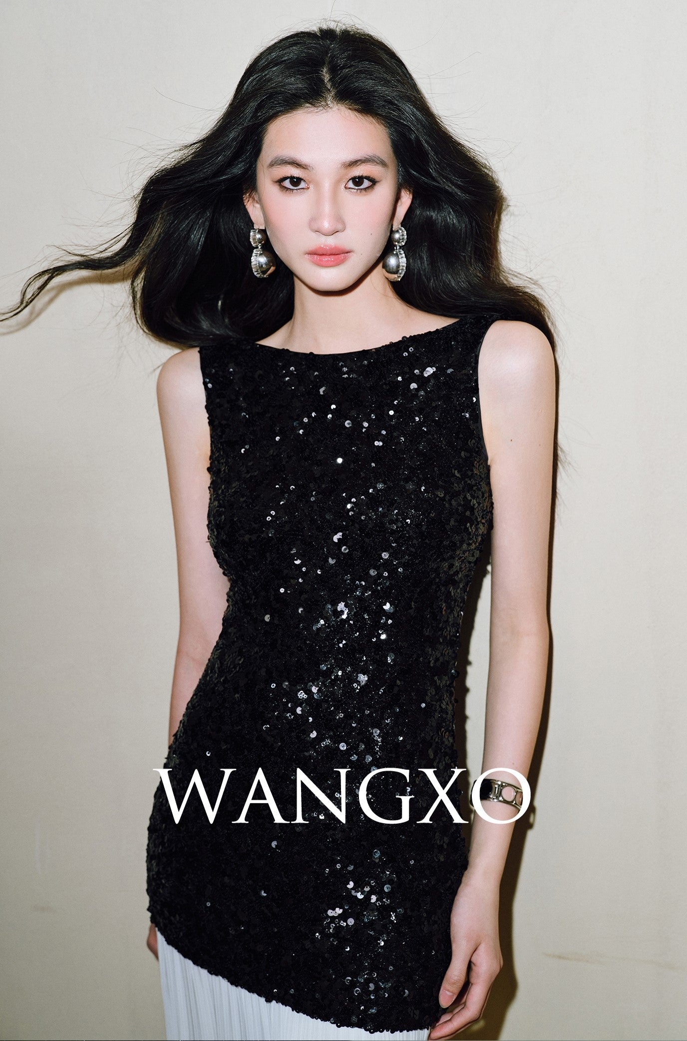 WANGXO | Gilded sequin-stitch silk pleated shimmer Dress - BYRON.