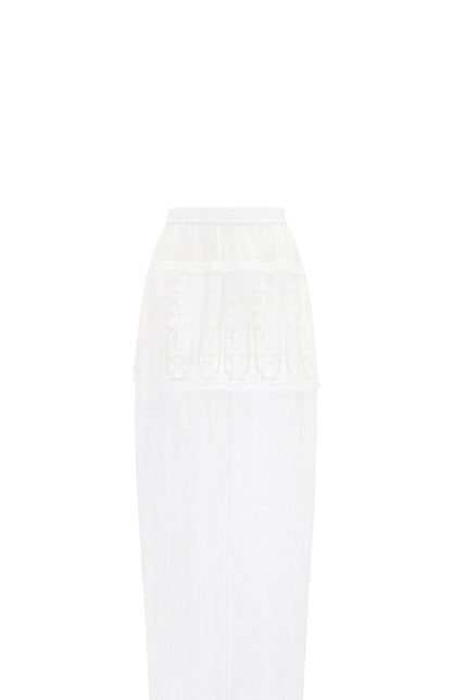 M essential Mackay designer Zen linen layered lace elasticated waist loose trousers - ZING.