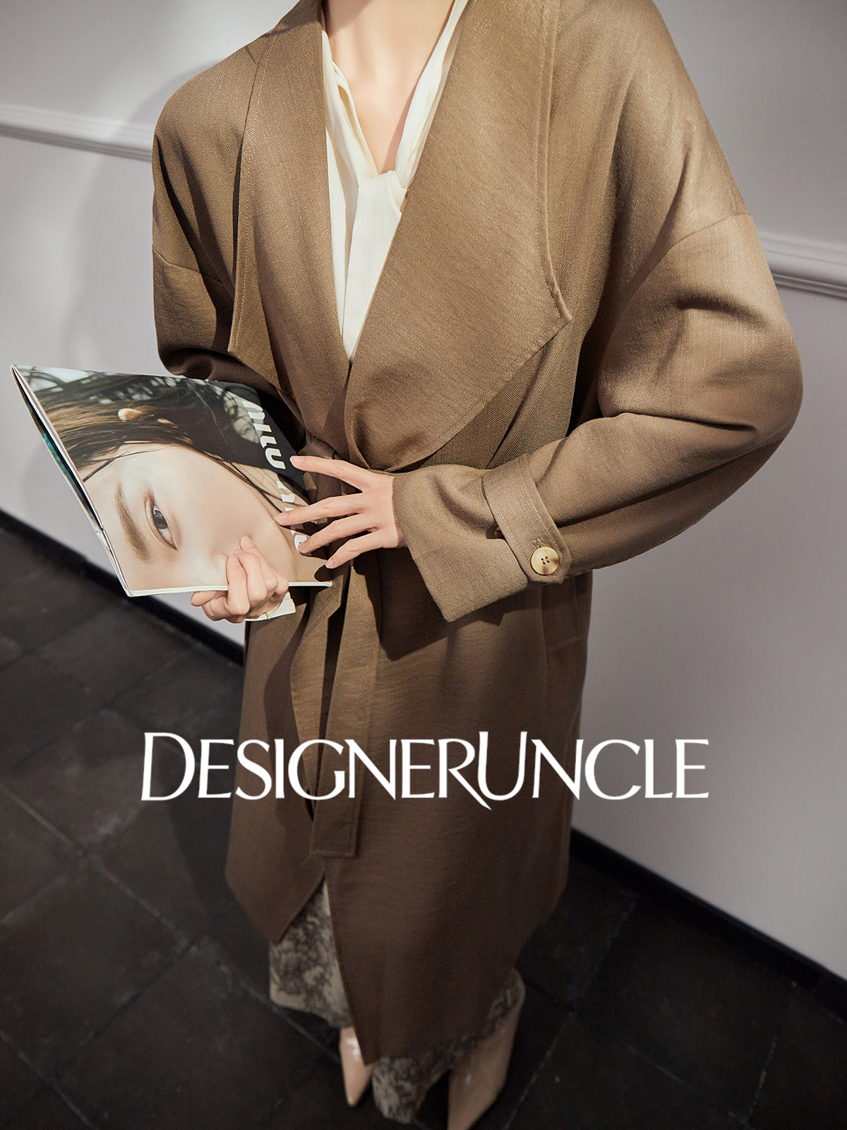 DGU "Twilight" khaki trench coat loose slimming high-end mid-length jacket - MEDE.