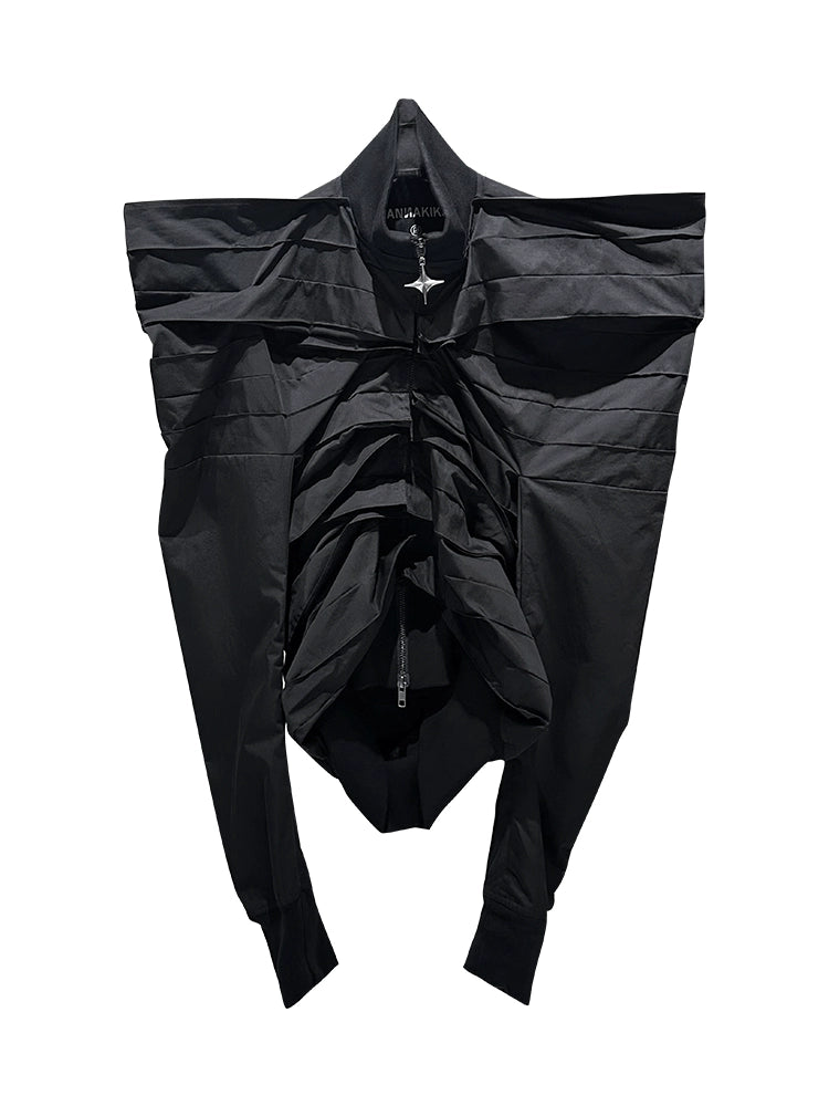 ANNAKIKI black 3D three-dimensional sleeve multi-pleated cropped jacket-JUPITER