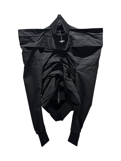 ANNAKIKI black 3D three-dimensional sleeve multi-pleated cropped jacket-JUPITER