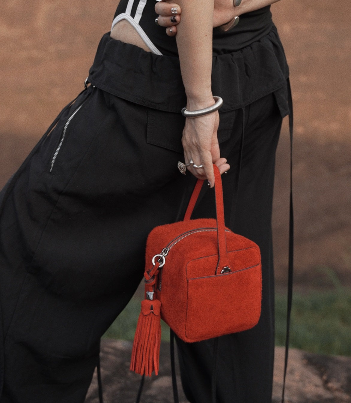 IUBALLET  suede small square fringe handbag - ENVY.