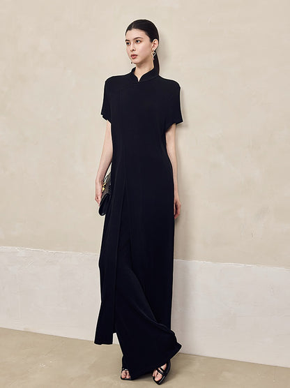 HECO  Acetate Knitted Slit black white Long Top Women - FAVOUR.