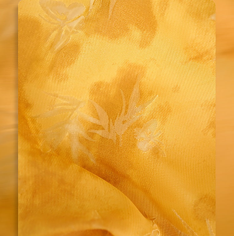 HECO Chinese V-Neck Waist Summer Elegant Floral Stitched Mesh dress - TULIP .