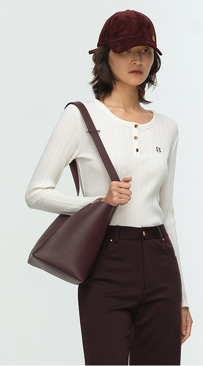 COMME MOI Lu Yan designer new women's Henry collar wool base T-shirt - OLIVIA.