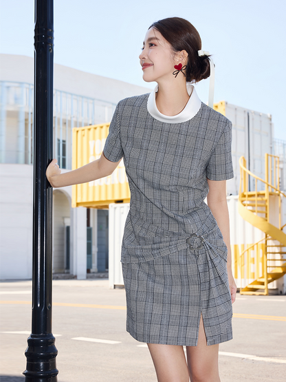 YES BY YESIR | Ye Qians Classic Check Dress with Loop Knot  -CAMELLIA.