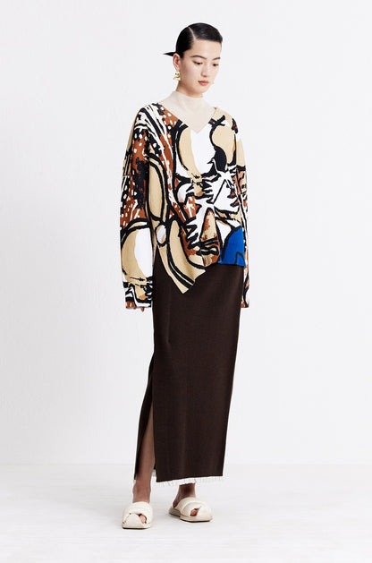 ZHUCHONGYUN autumn wool patchwork knitted straight skirt--YUKIO.