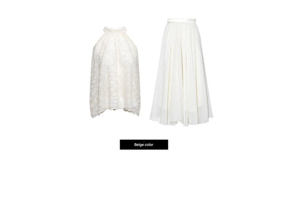WANGXO Sequin Halterneck Top & A-Line Gauze Skirt - ZELDA.