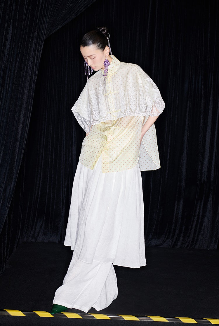 M essential Mackay designer polka dot silk cotton Chinese short-sleeved shirt - SILVER.