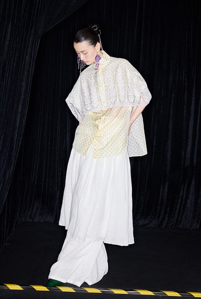 M essential Mackay designer polka dot silk cotton Chinese short-sleeved shirt - SILVER.