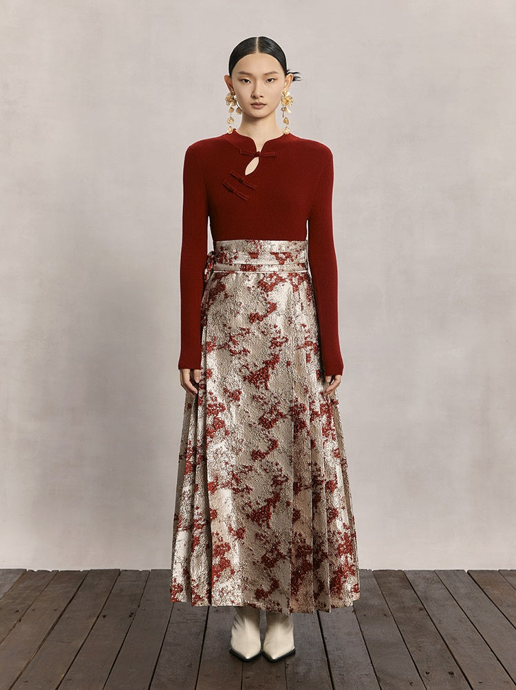 HECO Red Horse Face High Waisted Long Hanfu Skirt - offer.