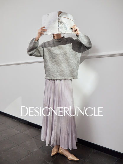 DGU|Gray new crew neck loose fashion design sense lazy style knitted top - GRACE.