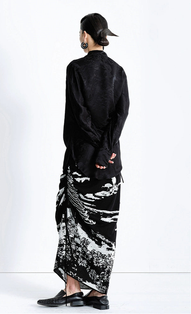 ZHUCHONGYUN Black wrap-style mulberry silk v-neck top-VANI.