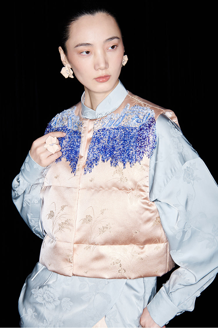 M essential Mackay designer seawater river cliff tassel beaded vest shirt skirt set- six.