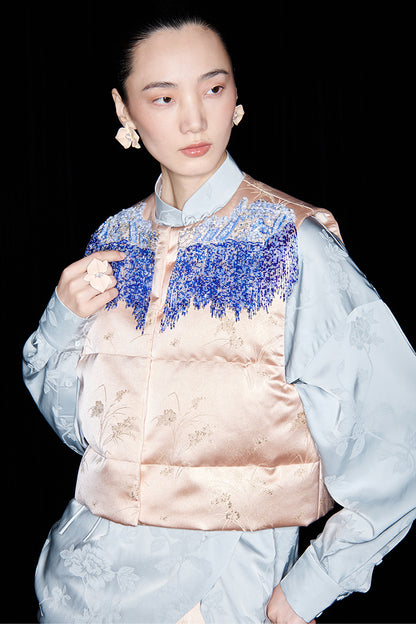 M essential Mackay designer seawater river cliff tassel beaded vest shirt skirt set- six.