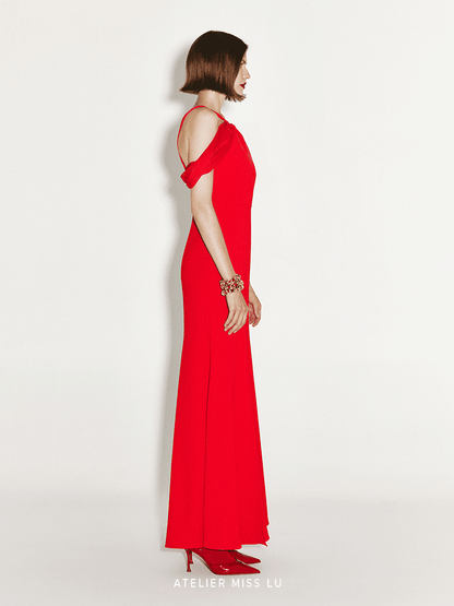 ATELIER MISS LU Shoulder Stitch Slit Fishtail Dress - ROSS.