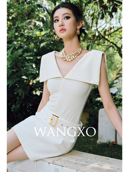 WANGXO | High-Content Premium Cotton Skirt Featuring Metal Loop Belt -RINA