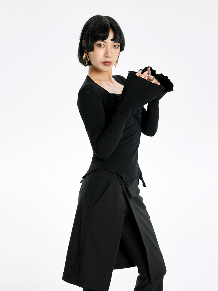 TINY IN bell sleeve square neck knitted top- guy