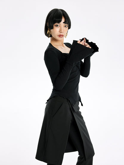 TINY IN bell sleeve square neck knitted top- guy