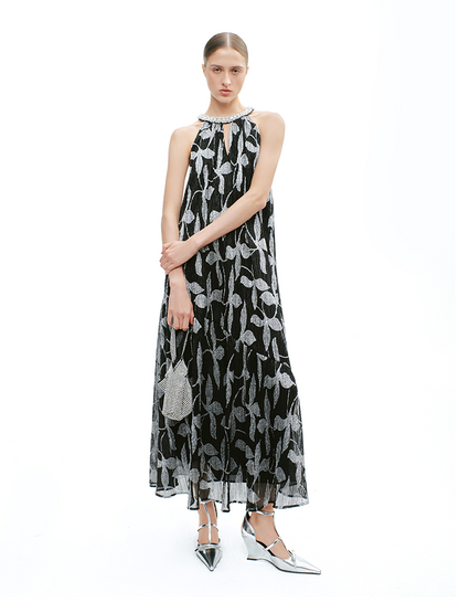 YES BY YESIR | Fire Tree & Silver Flower Halterneck Dress - ZARELIA.