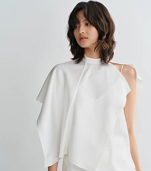 COMME MOI Lv Yan designer summer new women's small stand collar white cape top - DAISY.