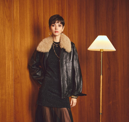 ANNASPEAK ROSSO Red Label Lambskin Detachable Wool Collar Vintage Jacket-XAVIER.