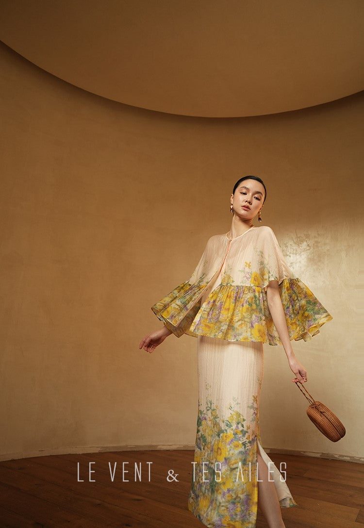 LE VENT&TES AILES Artistic 100% Silk  floral Printed Dress - NINA