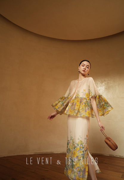 LE VENT&TES AILES Artistic 100% Silk  floral Printed Dress - NINA