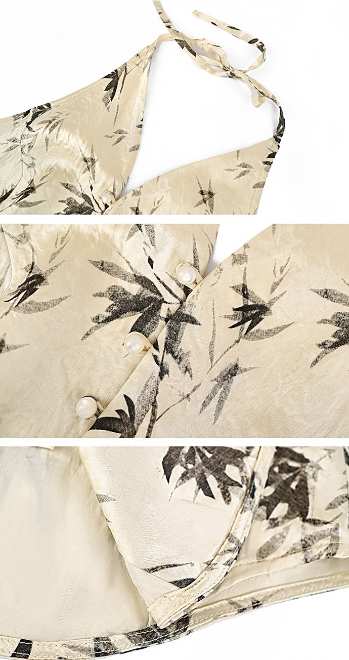 HECO Bamboo Leaf Halterneck Sleeveless Vest - FRONT.