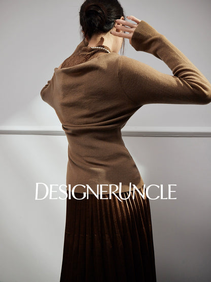 DGU "Twilight Apricot" lace cut-out base commuter versatile slimming top - DEED.