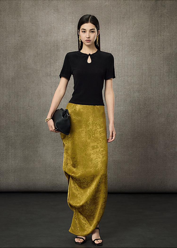 HECO Acetate Knit Buckle Cool Crop Short Sleeve Top - ENGAGE.