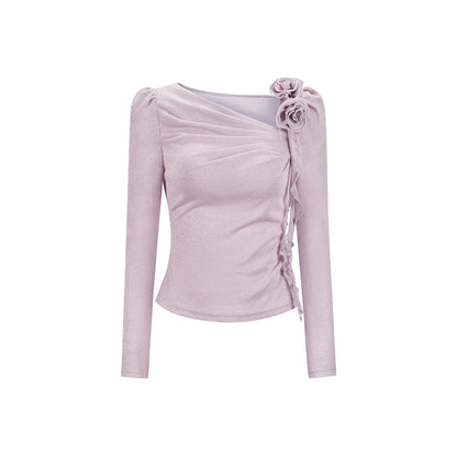 CHICHY gentle chic purple asymmetrical long-sleeved top-LISA