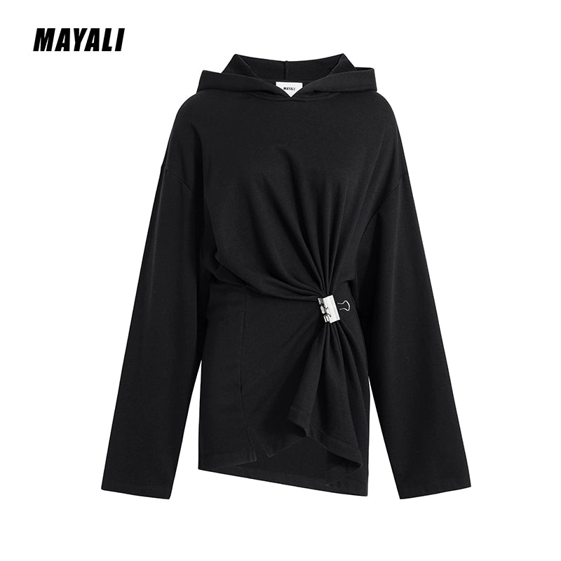 Autumn Winter luxury hoodie pinched pleated waist sweatshirt - kIC