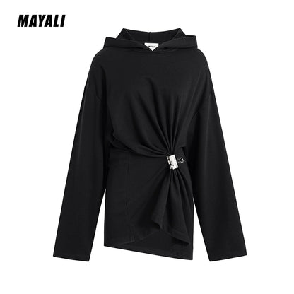 Autumn Winter luxury hoodie pinched pleated waist sweatshirt - kIC