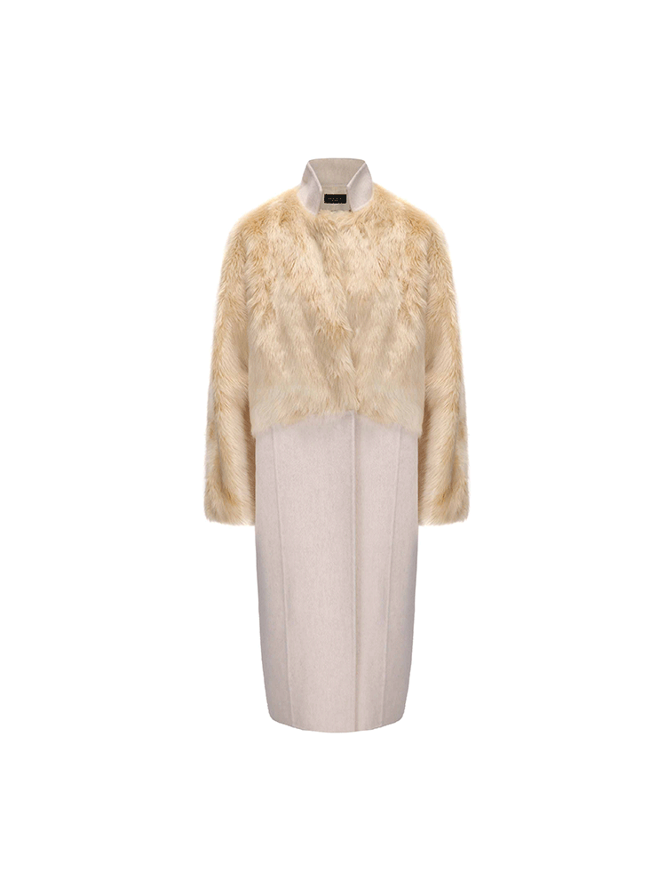 ATELIER MISS LU faux fur patchwork long sheep's wool coat -HECATE.