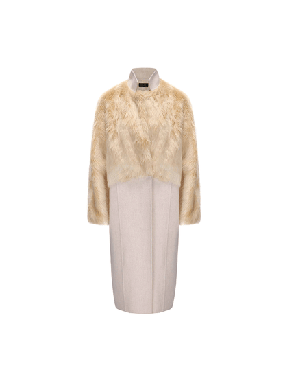 ATELIER MISS LU faux fur patchwork long sheep's wool coat -HECATE.