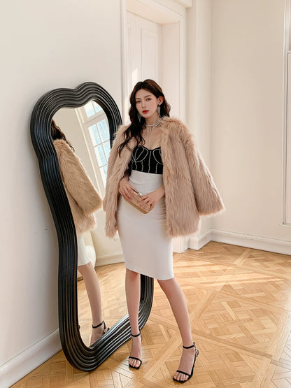 DOLLY Elegant Black and White Sleeveless Chest Wrap Bandage Midi Dress-BABE