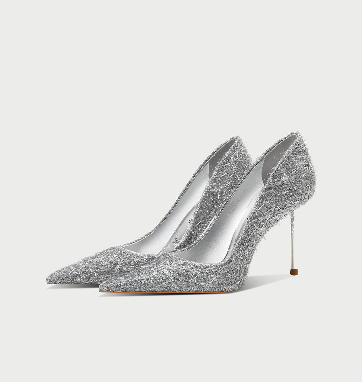 Pjjuu silver gray shaggy Pointed Toe Stiletto Heels- ASKING