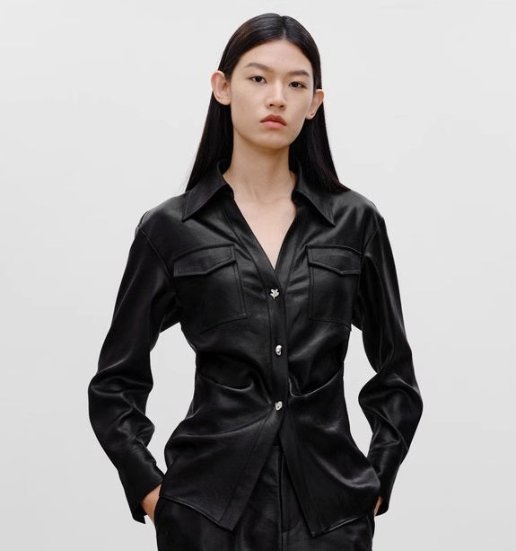 COMME MOI Lu Yan designer waist shirt triacetate commuter shirt top - NOVA.