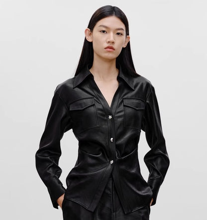 COMME MOI Lu Yan designer waist shirt triacetate commuter shirt top - NOVA.